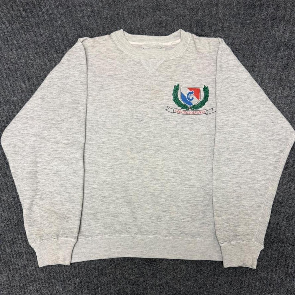 Vintage 90s Czechoslovakia Sweatshirt Mens Small Grey Crewneck Pullover Crest